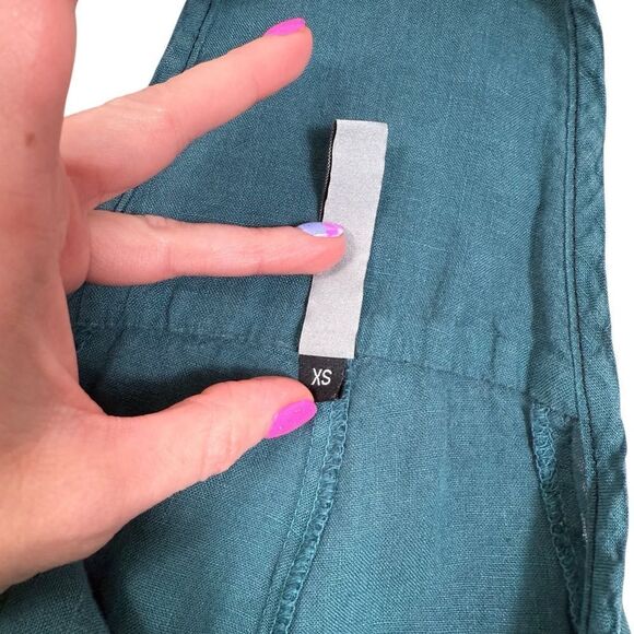 Cynthia Ashby Teal Blue Spree Linen Boho Minimalist Overall Jumpsuit - Picture 10 of 11